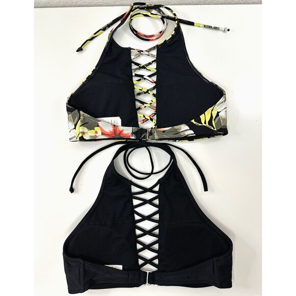 LOT Swimwear Halter Bikini Top 2 Pc Small Swimsuits String Laced Front HOLLISTER - Picture 4 of 5